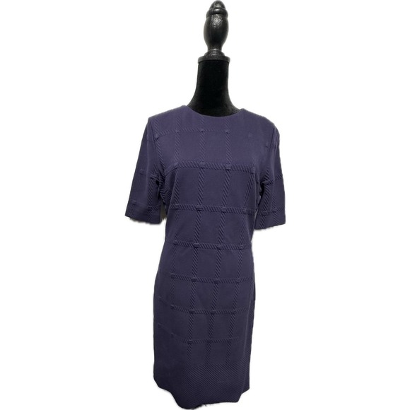 Hugo Boss Women's Navy Textured Sheath Dress Short Sleeve Knee‎ Length Zip - Picture 1 of 5